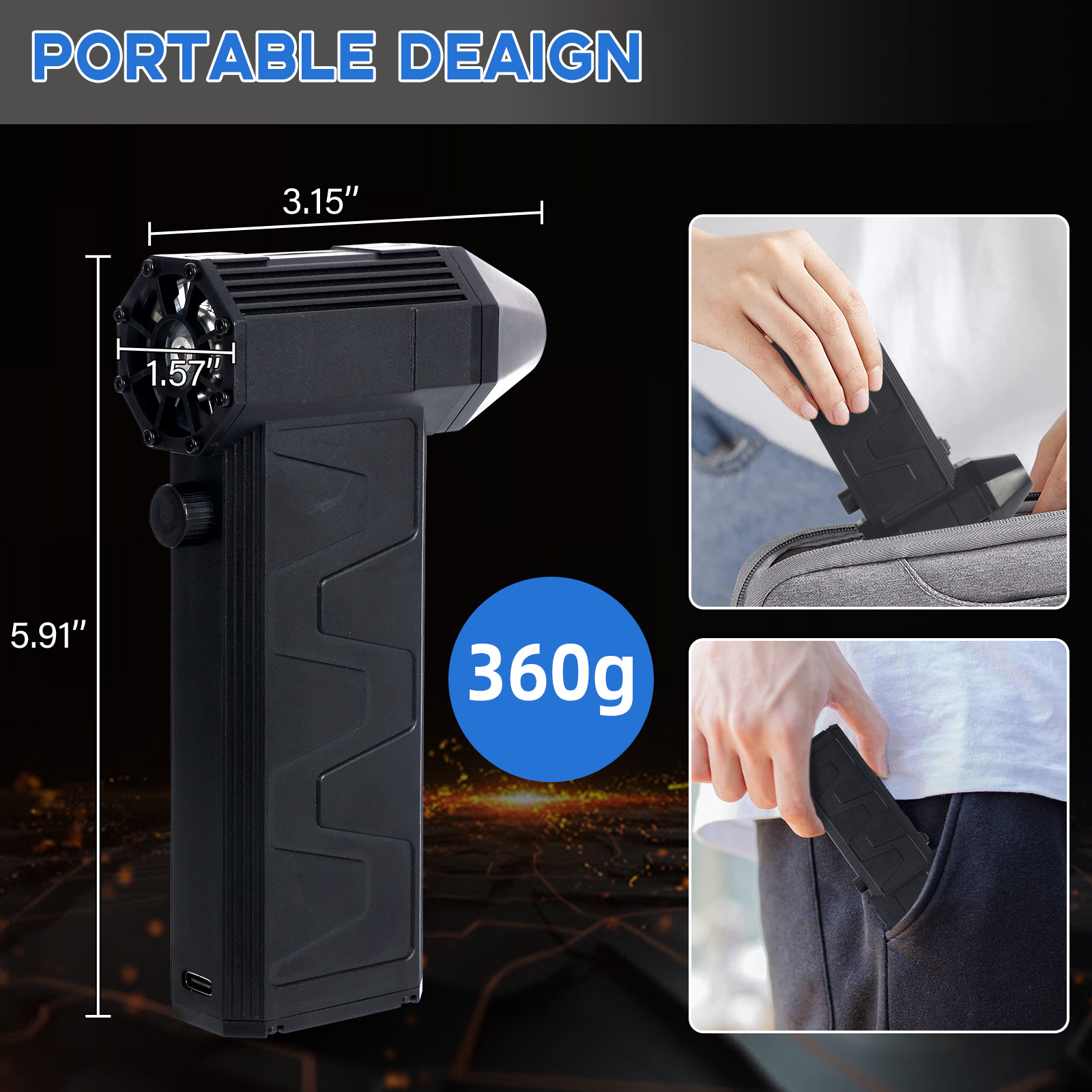 Garvee Electric Compressed Air Duster 130000RPM with 4000mAh Battery Cordless Air Blower for Car and Home