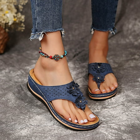 

Hvyes Women s Sandals Comfortable Flip Flops for Women with Arch Support Summer Casual Wedge Sandals Platform Bohemia Flat Shoes Size 6.5