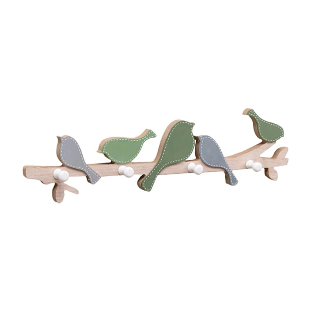 Perchero de pared decorativo vintage con forma de pájaro, ganchos para bufandas, ropa y llaves. verde