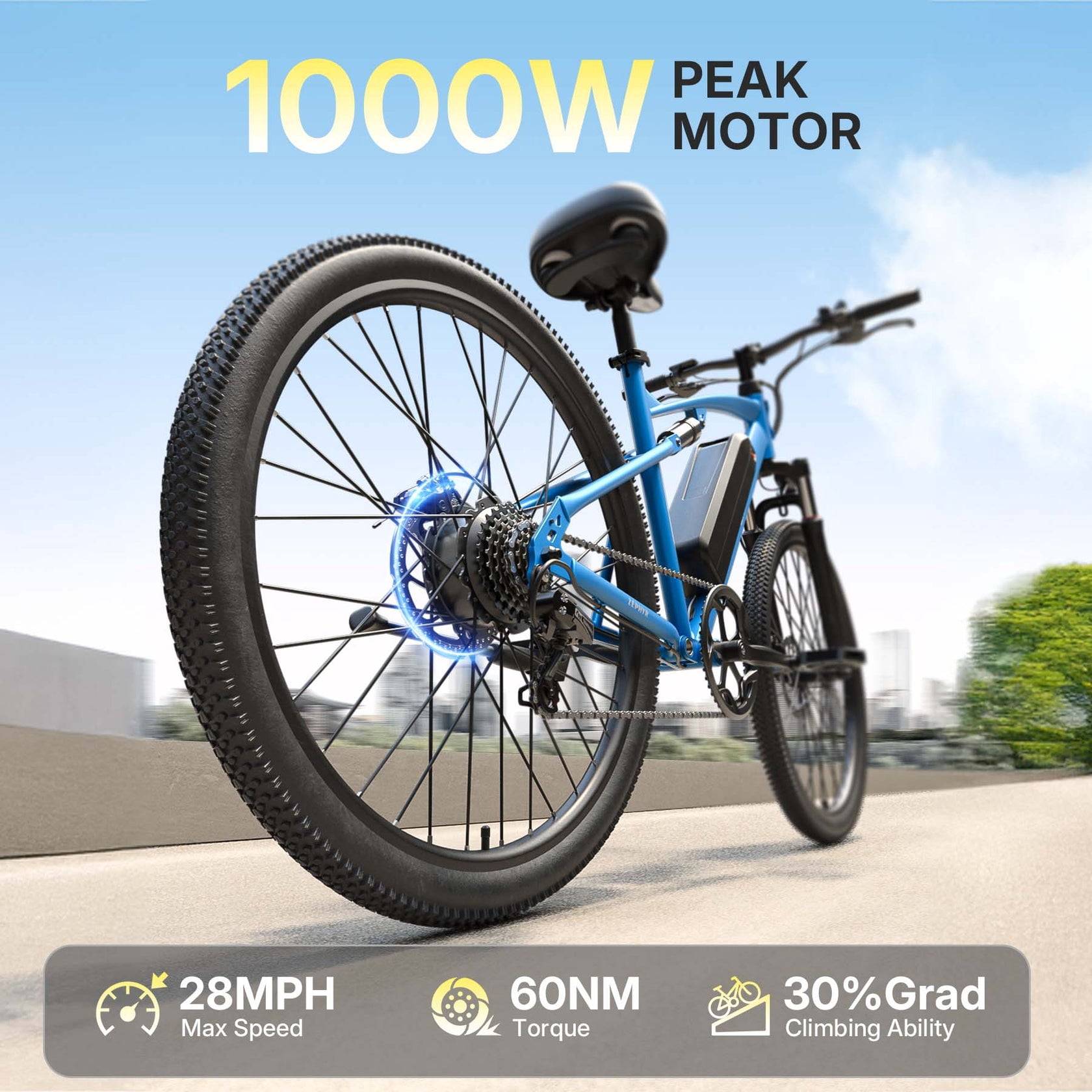 Qronge 26" Electric Bikes for Adults 28 mph 1000W Peak Full Suspension E-Mountain Bikes 70Miles Max Range, 36V 13.5AH Battery, 7 Speed, UL2849 by SGS