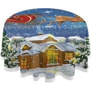 SKYSONIC Christmas Round Tablecloth,Washable Oil Proof Table Cover for Kitchen Holiday Party Wedding Picnic Decoration