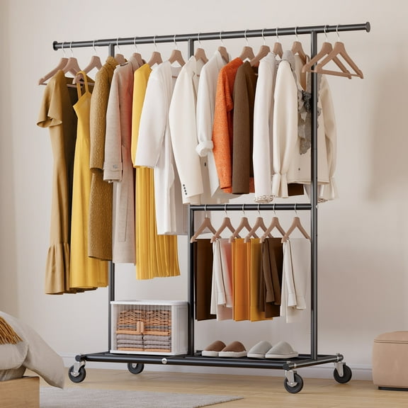 HOKEEPER 460lbs Clothing Garment Rack Rolling Clothes Rack with Wheels for Hanging Clothes Commercial Grade Adjustable Black