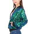 thumbnail image 4 of Womens Sequin Jacket Sparkle Long Sleeve Front Zip Casual Blazer Bomber Jacket With Pockets,Mermaid,Medium, 4 of 5