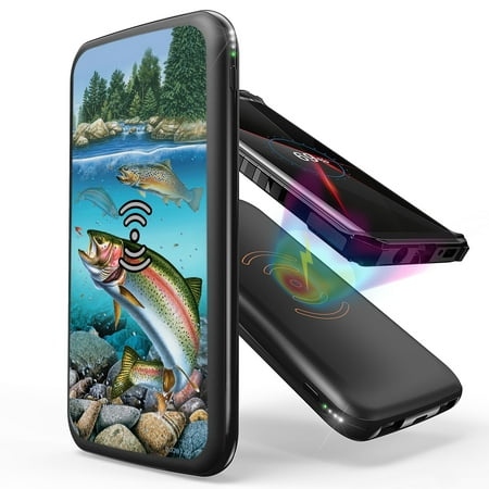 

INFUZE Qi Wireless Portable Charger for Moto G Stylus 5G External Battery (10000 mAh 18W Power Delivery USB-C/USB-A Ports) with Touch Tool - Trout Fish