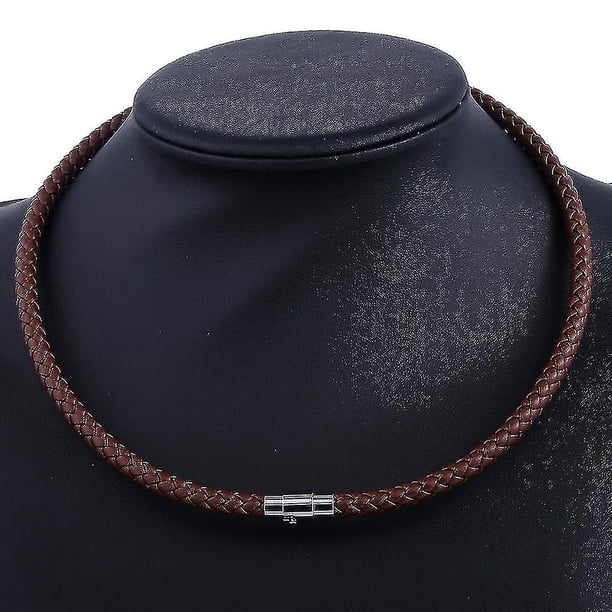 Collar de cadena de cuerda trenzada con gargantilla de cuero para hombre