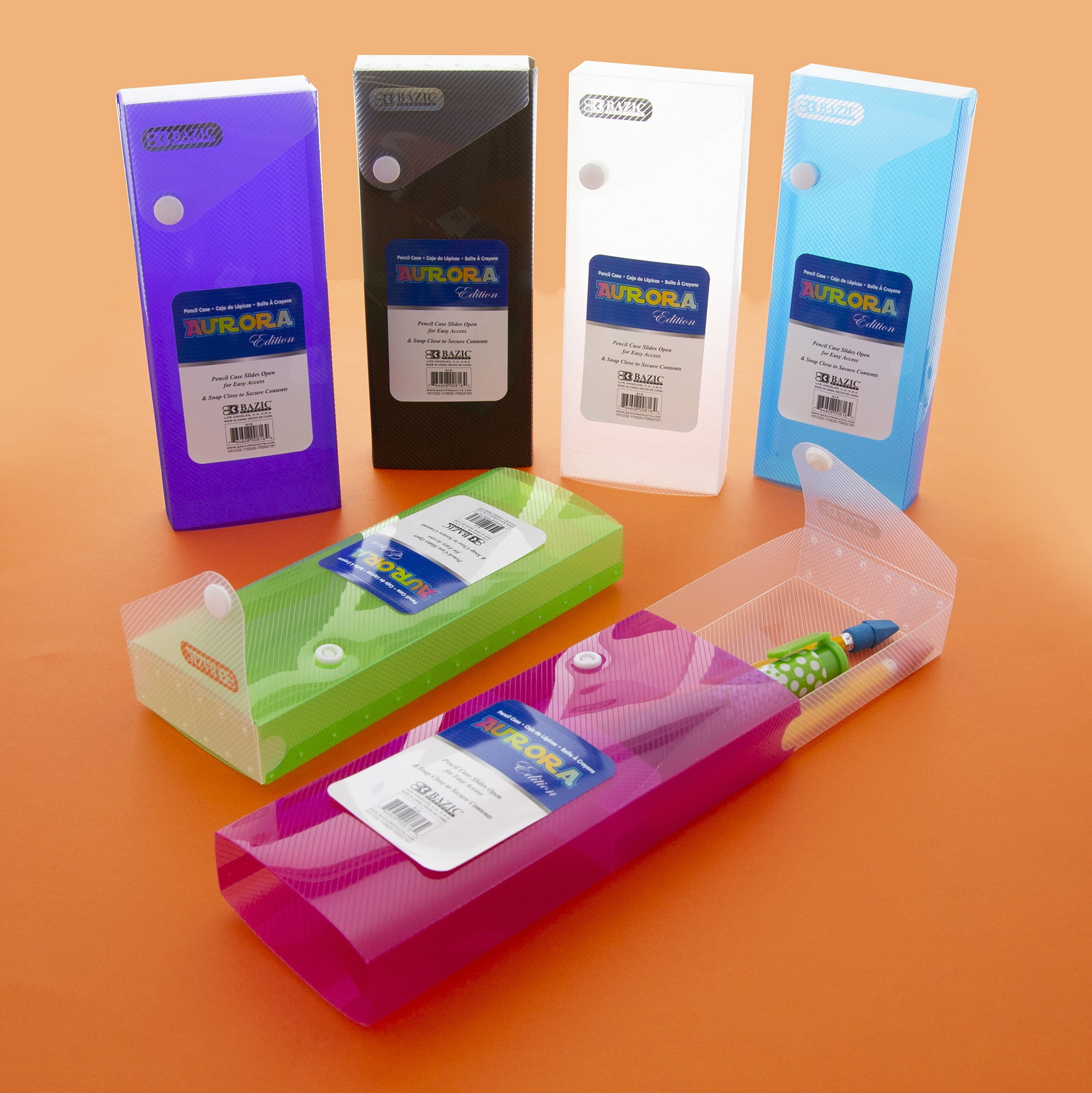 BAZIC Translucent Assorted Color Slider Pencil Case, 36-Pack