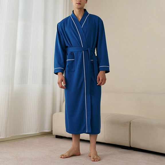 Donemore Men's Waffle Knit Bathrobe Loose Fit Comfortable Open Front Casual Loungewear Robe Home Spa Relaxation