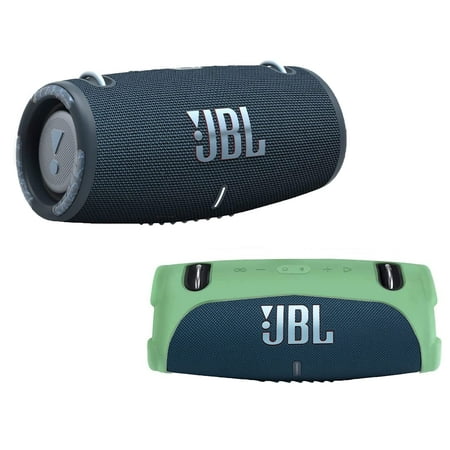JBL Xtreme 3 - Portable Bluetooth Speaker Bundle with Silicone Carrying Sleeve Cover (Blue w/Green Sleeve)
