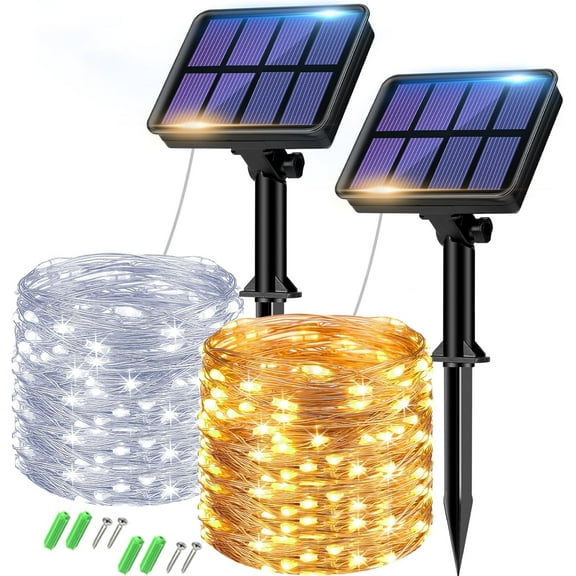 4 Pack Solar String Lights Outdoor - Total 320LED 132FT Solar Fairy Lights Waterproof 8 Modes, Copper Wire Solar Powered Twinkle Light for Outside Tree Garden Christmas Wedding Party,Warm White