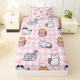 thumbnail image 4 of Manfei Kitten Cat Cat Twin Sheets, Cartoon Grid Bedding, Pink White, 3 Pieces, 1 Flat Sheet, 1 Fitted Sheet and 1 Pillowcase, 4 of 6