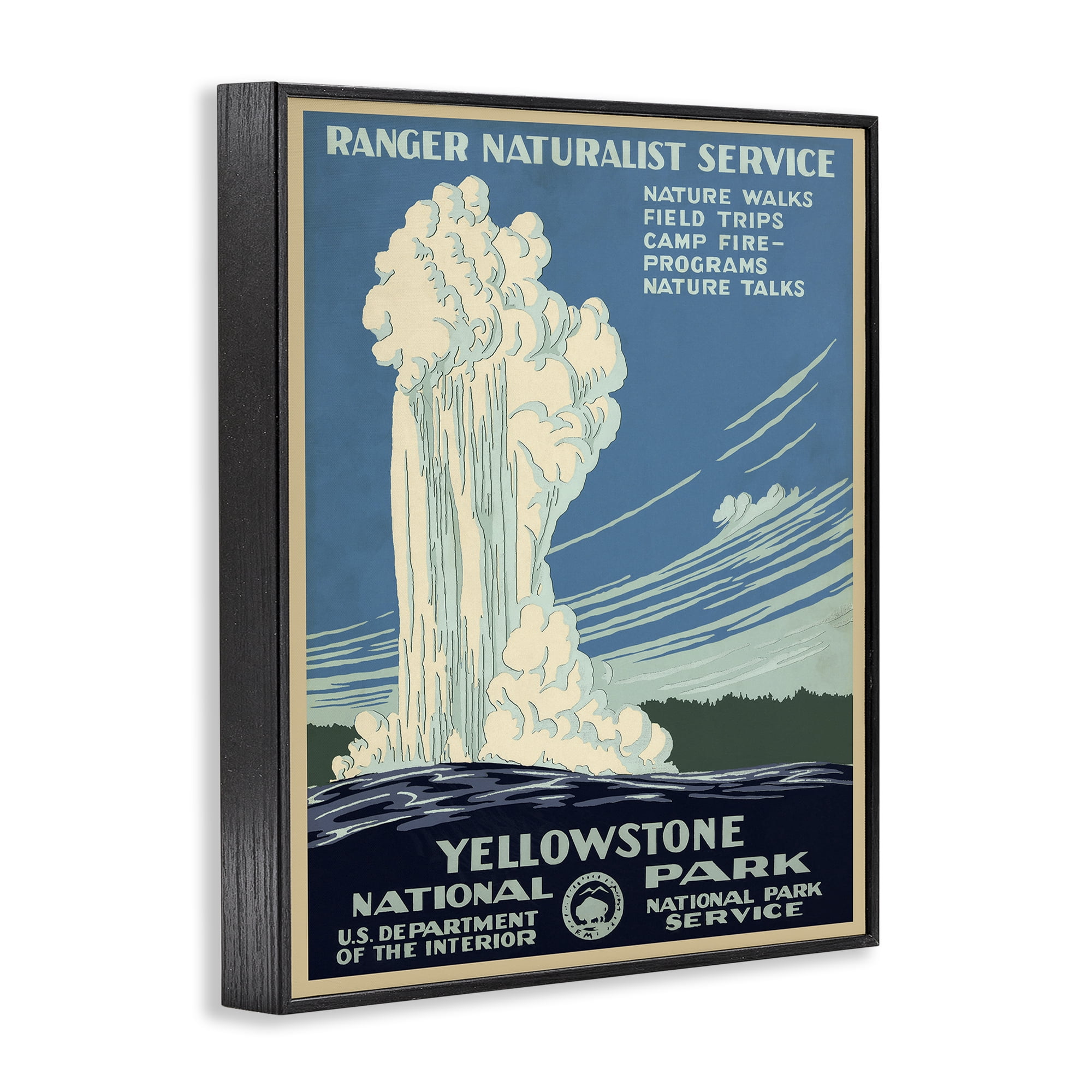 Stupell Industries Vintage Yellowstone Poster Landscape Painting Black Framed Art Print Wall Art, 11 x 14