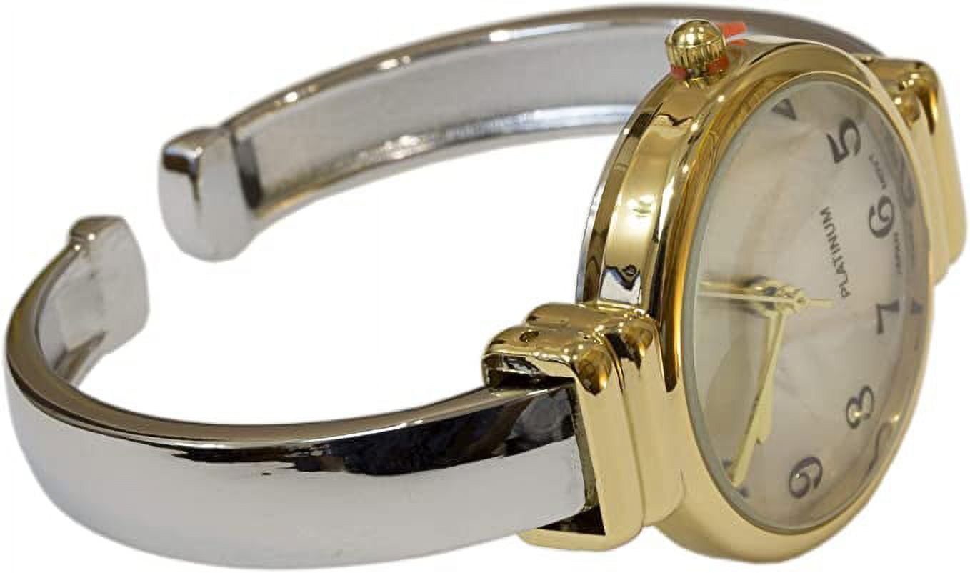 Women\'s All Silver Analog Quartz Metal hinged Bangle Pearl Cuff Bracelet Watch Blekon Women main image 4