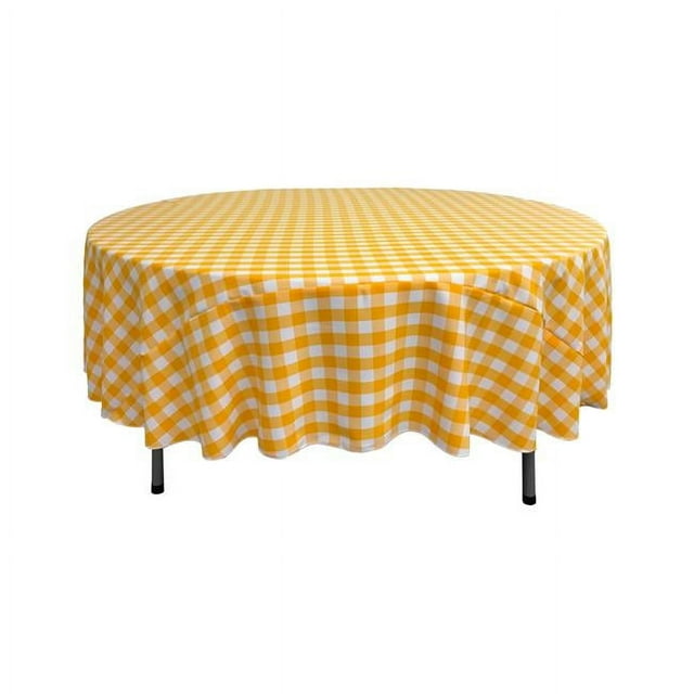LA Linen TCcheck72R-DrkYellowK47 Polyester Gingham Checkered Tablecloth, White & Dark yellow - 72 in. Round