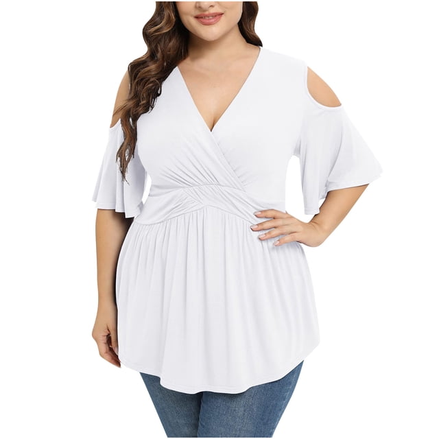 Blouses à Manches Courtes pour Femmes Mode Col en V sous-Taille Confortable T-Shirt Ample Manches Courtes Blouse Décontractée Hauts Femmes Manches Courtes Blouse Manches Courtes