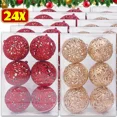 thumbnail image 2 of 6/24 piezas de bolas de adorno navideño de oro rojo para niños, juguetes con purpurina hueca para colgar en el árbol de Navidad, decoración para fiestas de Año Nuevo en el hogar, 2 of 5