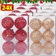 thumbnail image 2 of 6/24 piezas de bolas de adorno navideño de oro rojo para niños, juguetes con purpurina hueca para colgar en el árbol de Navidad, decoración para fiestas de Año Nuevo en el hogar, 2 of 5