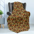 thumbnail image 4 of Sugar Skull Soft Flannel Fleece Throw Blanket, Autumn Colored Flowers and Leaves Patterns in Smily Head Bones, Cozy Plush for Indoor and Outdoor Use, 50" x 60", Pale Green Yellow Orange, by Ambesonne, 4 of 5