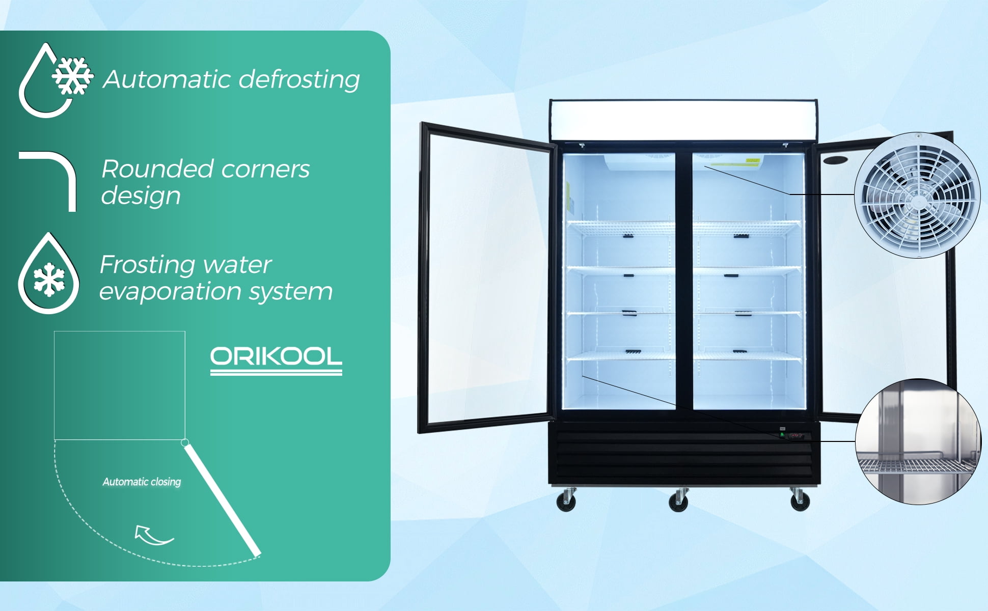 Danolapsi Glass Door Merchandiser Refrigerator 44.7 Cu.ft/19.3 Cu.ft/70 Cu.ft Swing Door Commercial Display Refrigerators Merchandising Refrigeration with LED Top Panel