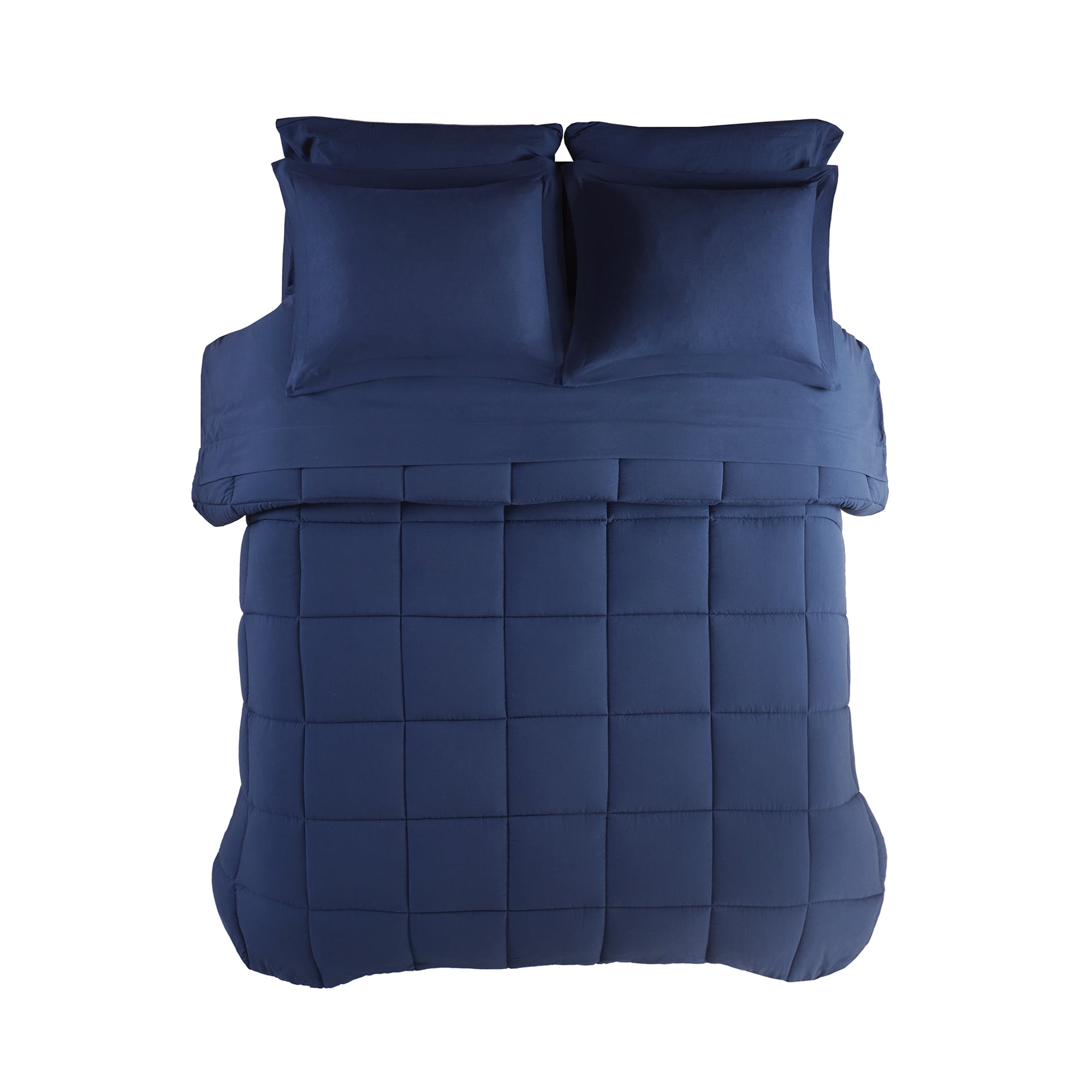 Mainstays All in One Down Alt Reversible Comforter and Sheet set- 7 Piece, Full, Navy