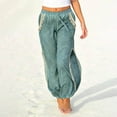 thumbnail image 2 of Clearance Women Trendy Velvet Drawstring High Waist Pencil Leg Side Split Pants Beach Casual Capri Pants, 2 of 5