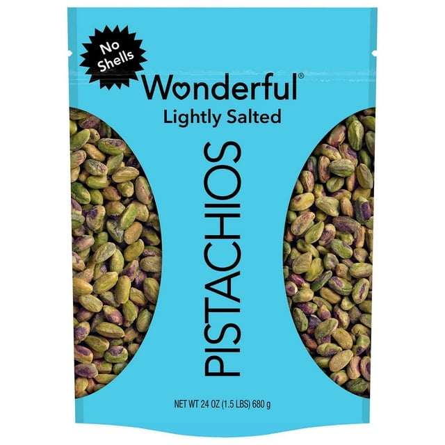 Wonderful Pistachios – Lightly Salted No Shells (24 oz) & Lightly Salted (48 oz) Variety Pack-2pk, With Olive White Bowl By OMA