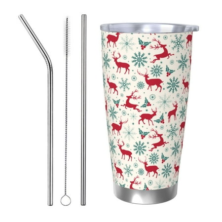 

Ocsxa Vintage Christmas Reindeer Pattern 20oz Travel Coffee Mug with Flip Lid Stainless Steel Insulated Insulated Coffee Mug Thermal Cup with Splash Proof Sliding Lid-Straw Three-piece Set