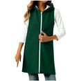 thumbnail image 2 of Women's Long Fleece Hooded Vests Winter Thermal Sleeveless Jacket Casual Loose Side Slit Hem Knee Coat Outerwear New Women's Fall Vests Dressy Casual Army Green L, 2 of 6