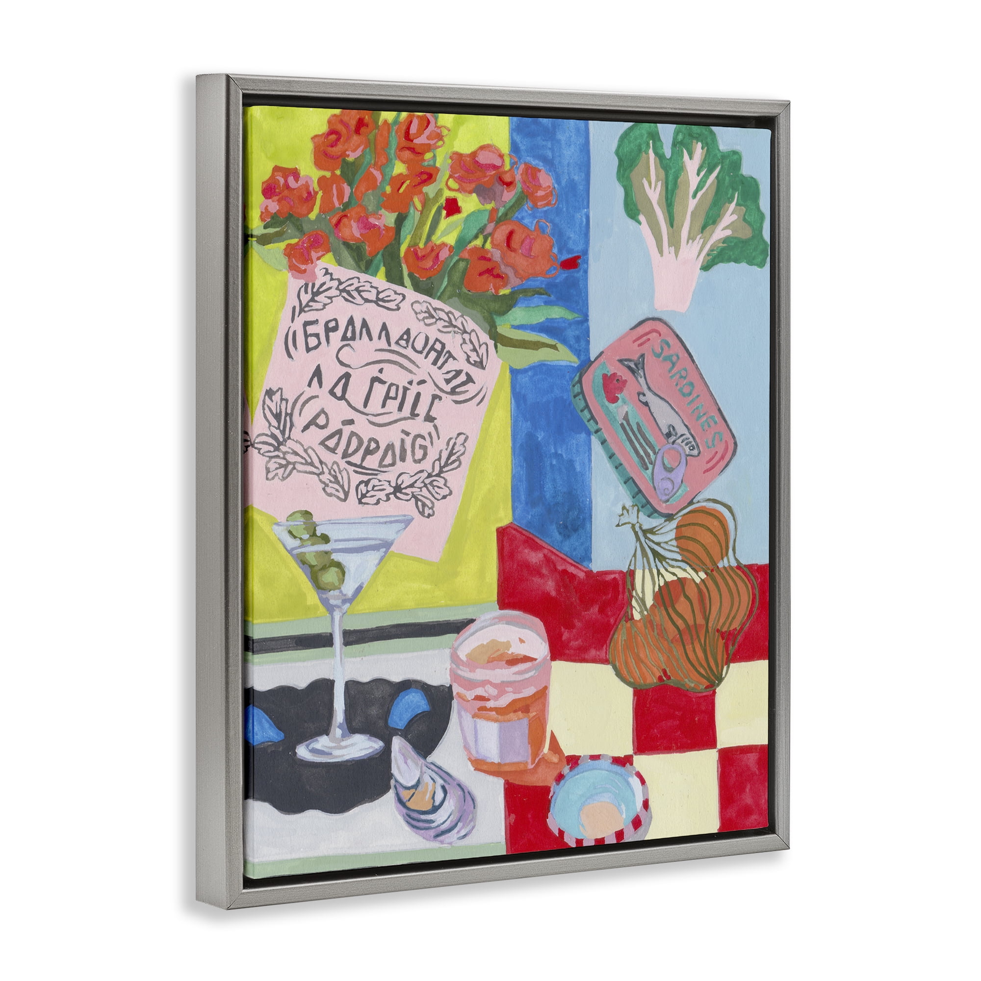 Stupell Industries Kitchen Checkered Still Life Gray Framed Floater Canvas Wall Art, design by Melissa Wang