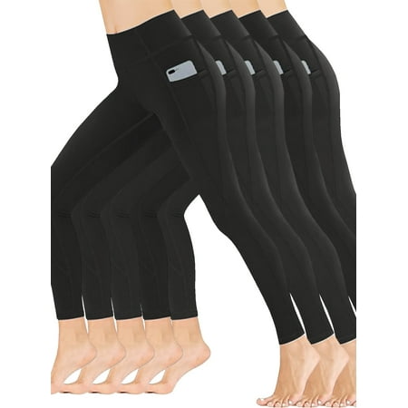 5 Pack Plus Size Sports Leggings  Women s Plus Solid High Waisted Yoga Leggings With Phone Pockets High Stretch Compression