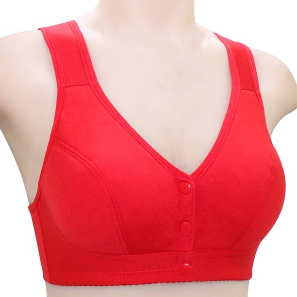 40-90kg Sujetador De Las Mujeres Botón Delantero Sin Alambre Más El Tamaño 48 34b No 38 Taza C Push Up Copa Completa Cómodo Anillo De Acero De Algodón Madre Señoras Sujetadores Inalámbricos Negro Rojo