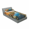 thumbnail image 3 of Ambesonne Nature Fitted Sheet & Pillow Sham Set, River Between Cliffs, Full, Blue Orange, 3 of 3