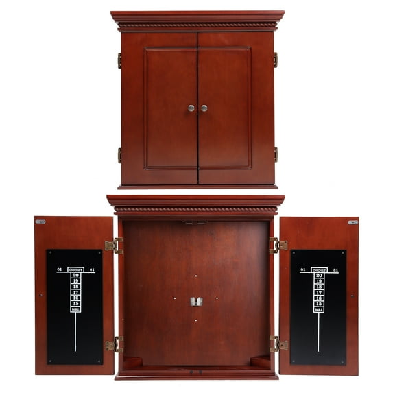 GSE Games & Sports Expert Deluxe Solid Wood Dartboard Cabinet with Dry-Erase Dart Scoreboard for Target Game Indoor Game (Premium Brown)