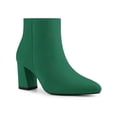 thumbnail image 1 of BLISSFUL STEP Women's Pointy Toe Side Zip Block Heels Ankle Boots Green 9, 1 of 7