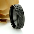 thumbnail image 3 of Men's Women's Tungsten Wedding Band Engagement Ring 8mm Black IP Plated Diagonal Grooves Stepped Edge, 3 of 4