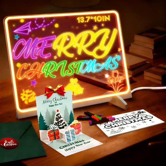 CCOCC LED Drawing Board 13.7x10 inch Glow Doodle Board with 7 Colors & 4 Light Modes, Includes Adapter, Markers and Tracing Paper, Creative Light-Up Writing Pad for Home and Gift Use