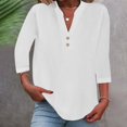 thumbnail image 2 of Women Fashion V Neck Seven Point Sleeve Button Casual Comfortable Top, Including Wash Tips and Sizes, 2 of 6