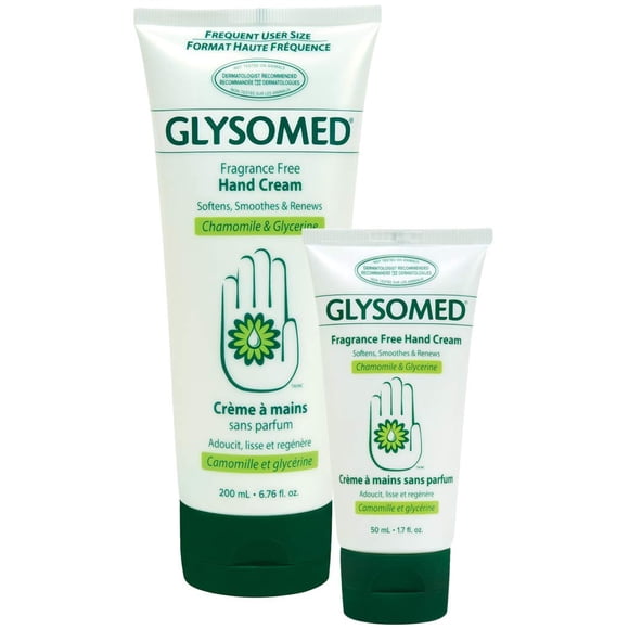 Paquete de crema de manos sin fragancia Glysomed (1 tubo grande de 200 ml / 6,76 fl oz y 1 tubo de tamaño mini de viaje de 50 ml / 1,7 fl oz)