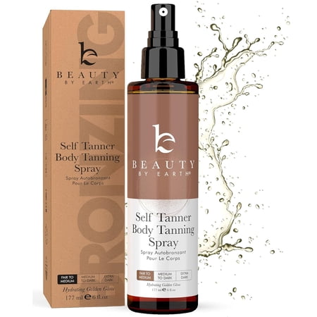 Beauty by Earth Self Tanner Tanning Water – Medium to Dark Buildable Fake Tan 6oz