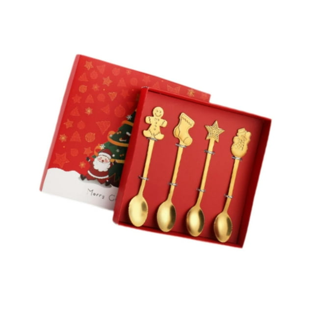 Juego de 4 cucharas navideñas Perfecl Utensilios de Cocina para Niños Oro