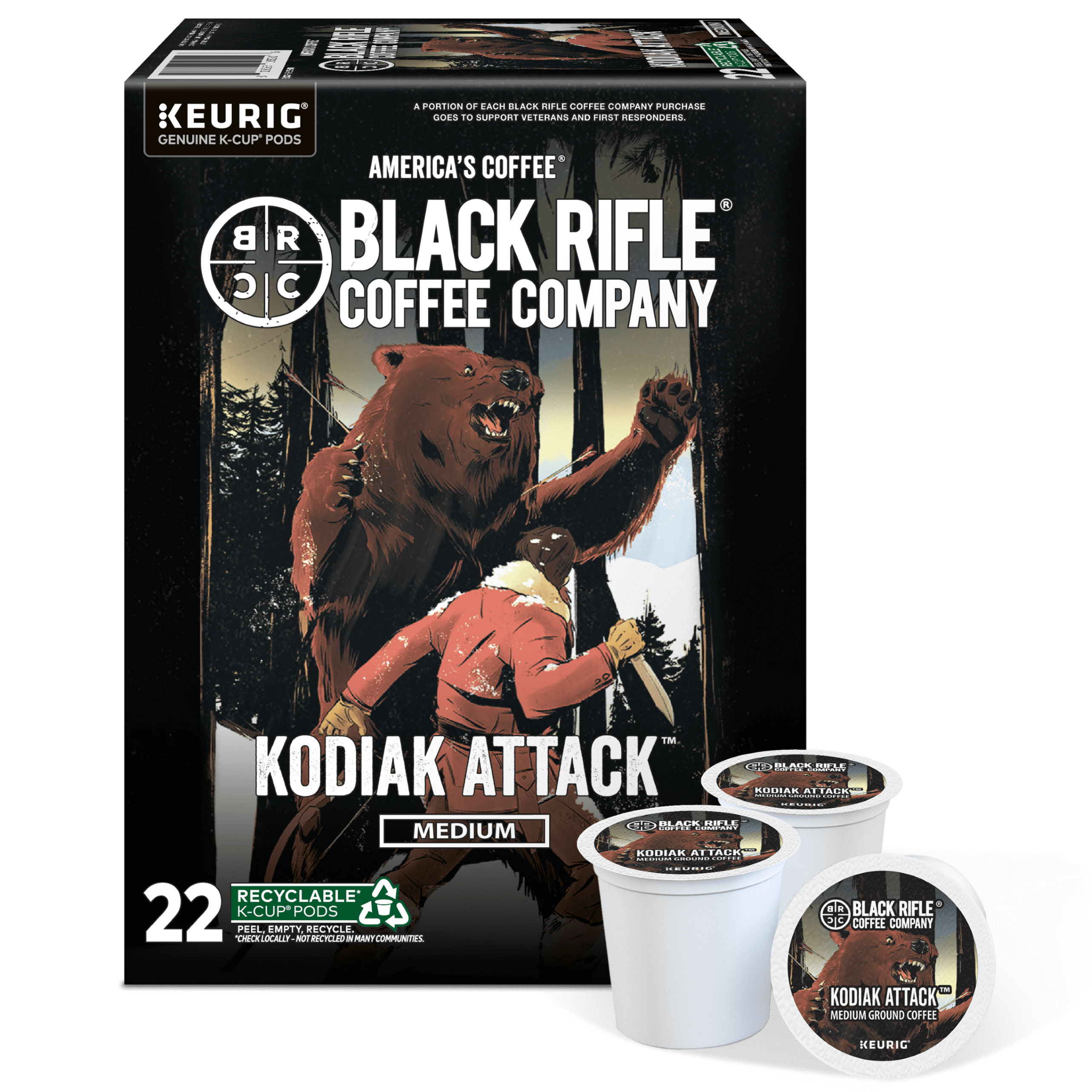 (4 pack) Black Rifle Coffee Company Kodiak Attack K Cups Pods, Medium Roast, 22 Ct