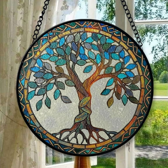 Tree of Life Stained Glass Suncatcher, Tree Window Hanging, Garden Decor Gift, Gift For Grandma, Wall Art Hanger, Stained Glass Ornament 2025, Holiday Decoration, Seasonal