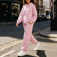 thumbnail image 3 of Girls Outfit Set Baggy Long Sleeves Hooded Sweatshirt Side Stripe Flare Pants 2 Piece Casual Lightweight Fashion Outfits Pink 11-12 Years, 3 of 5