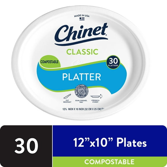 Chinet Classic® Premium Disposable Paper Platters 12 ⅝ x 10", White, 30 Count
