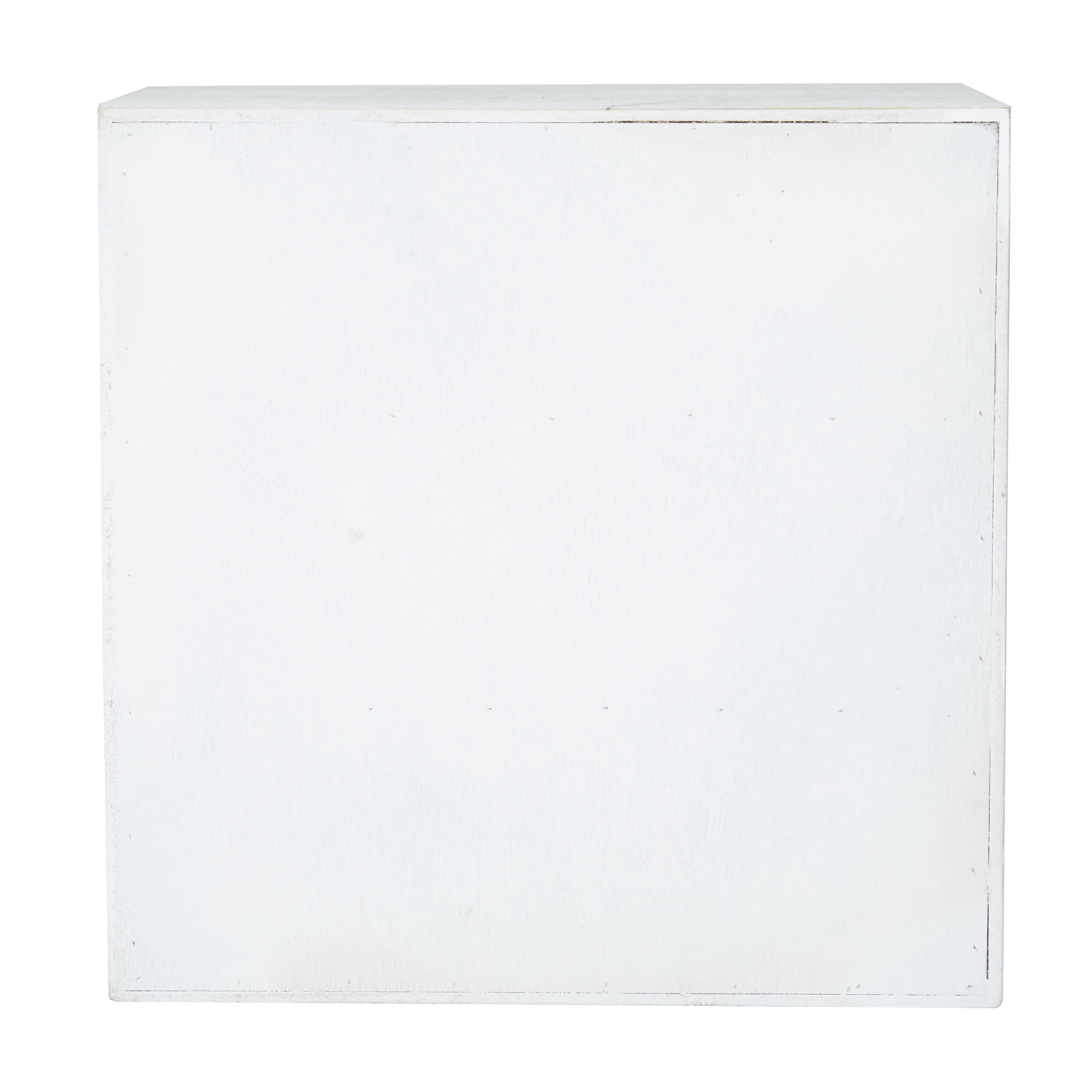 DecMode 11" x 11" White Wood Cabinet with X and O Shelves, 1-Piece