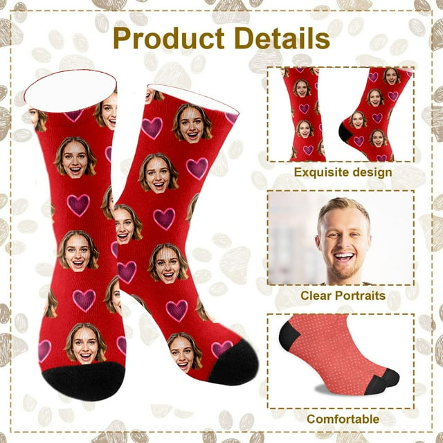 Personalized Socks with Photo Print Custom Design with Face Image for Christmas and Birthday Gifts Novelty Fun Hosiery for All
