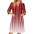 thumbnail image 2 of Robes for Women Zipper Lightweight Soft Bathrobes for Women Zip Up Front 3/4 Sleeve Knee Length Striped Fashion Sleepwear Nightgown with Pockets Red XL, 2 of 7