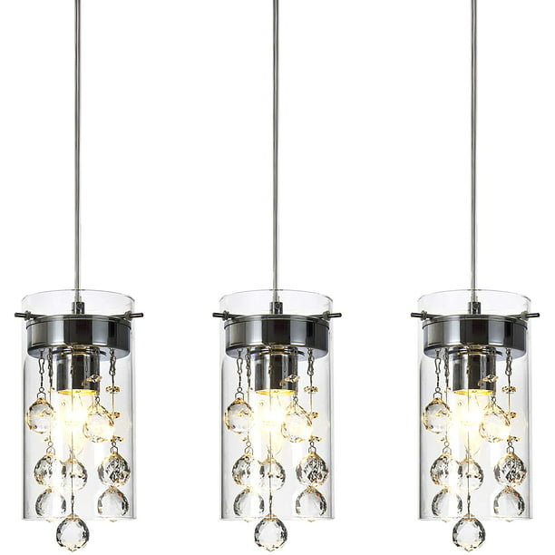 Loclgpm Modern Crystal Pendant Light, 3 Pack Metal Ceiling Lamp, Chrome  Finish Chandelier Fixture with Clear Glass Shade Hanging for Kitchen  Island, 