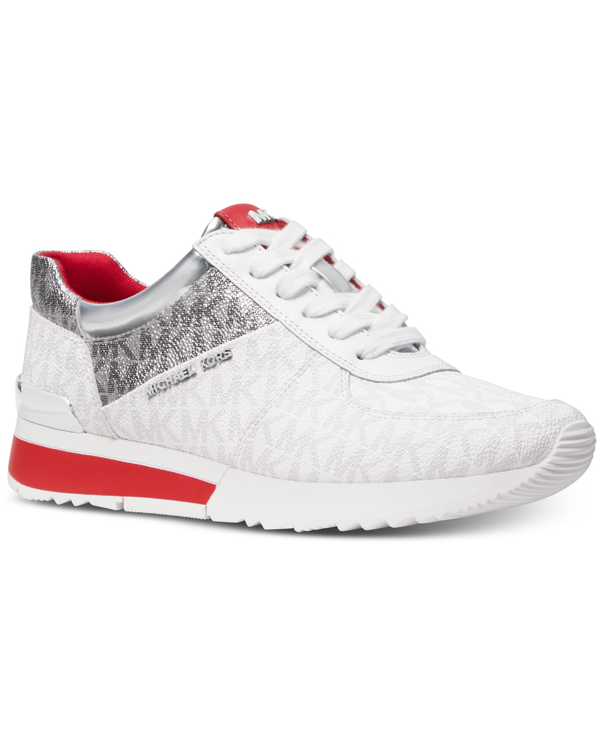 red and white gym shoes