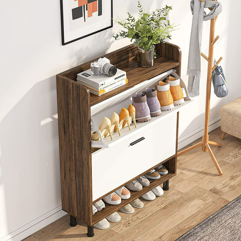 Tribesigns Way to Origin Cezalinda Brown Hall Tree Shoe Storage Cabinet with Drawer Flip Shelves Wall Mount Rack