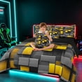thumbnail image 3 of Manfei 3D Geometric Cubes Twin Bedding, Gray Yellow Checkered Bedding Comforter Set, Black Reversible 7pcs, 3 of 6